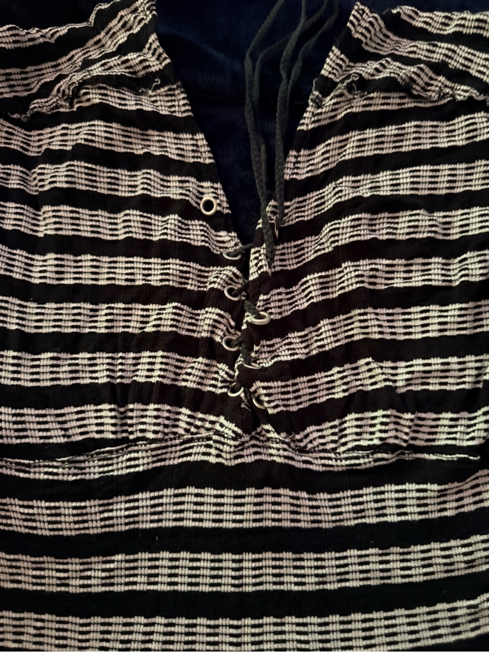 We The Free Black & White Lace-Up Striped V-Neck Top - Picture 2 of 5
